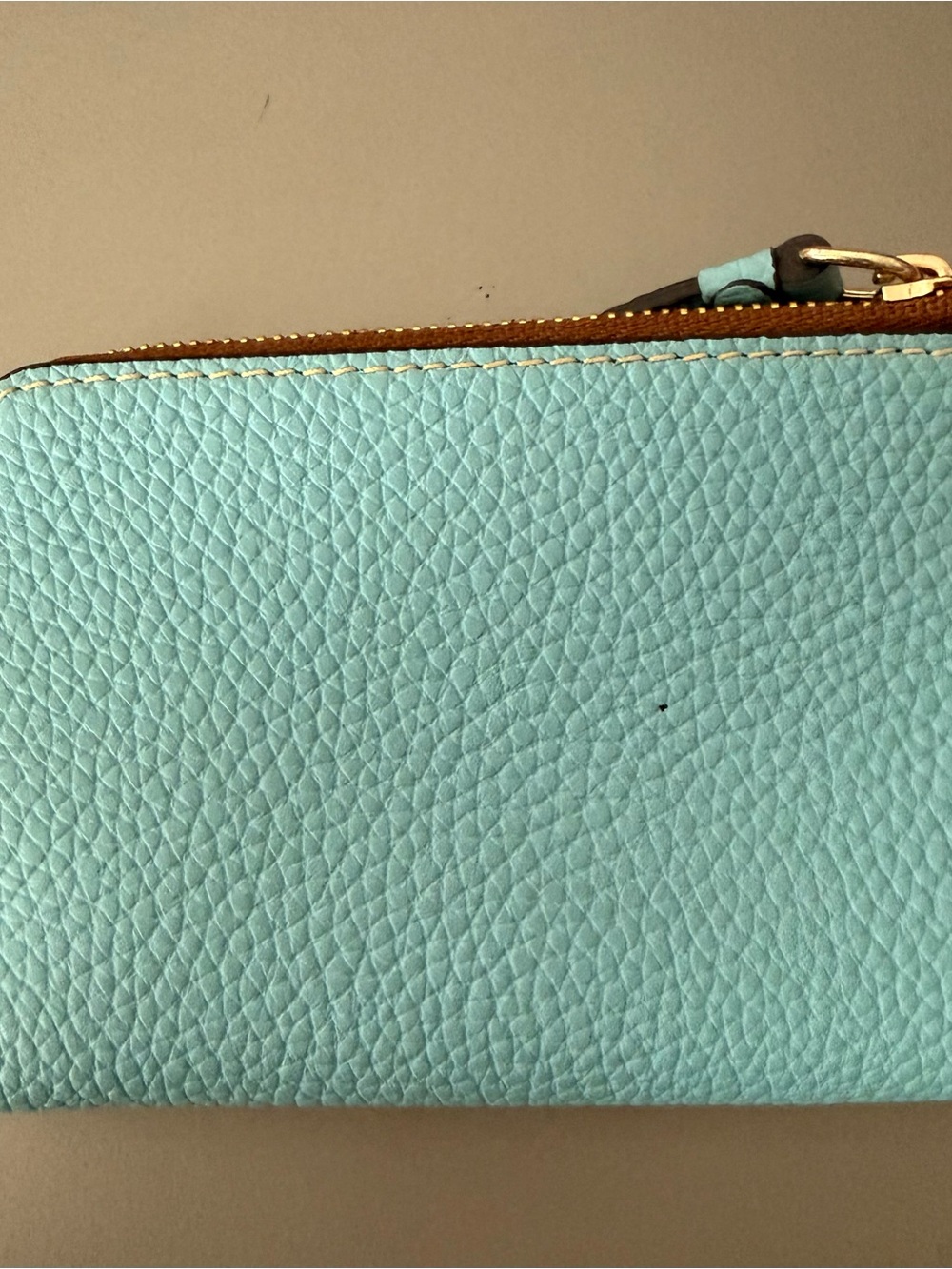 Dooney & Bourke Aqua Pebbled Leather Wallet with Gold Plate - Picture 2 of 5